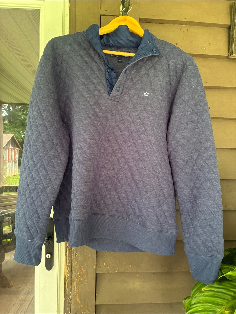 crown & ivy Quilted Zip-Neck Pullover - Navy Blue